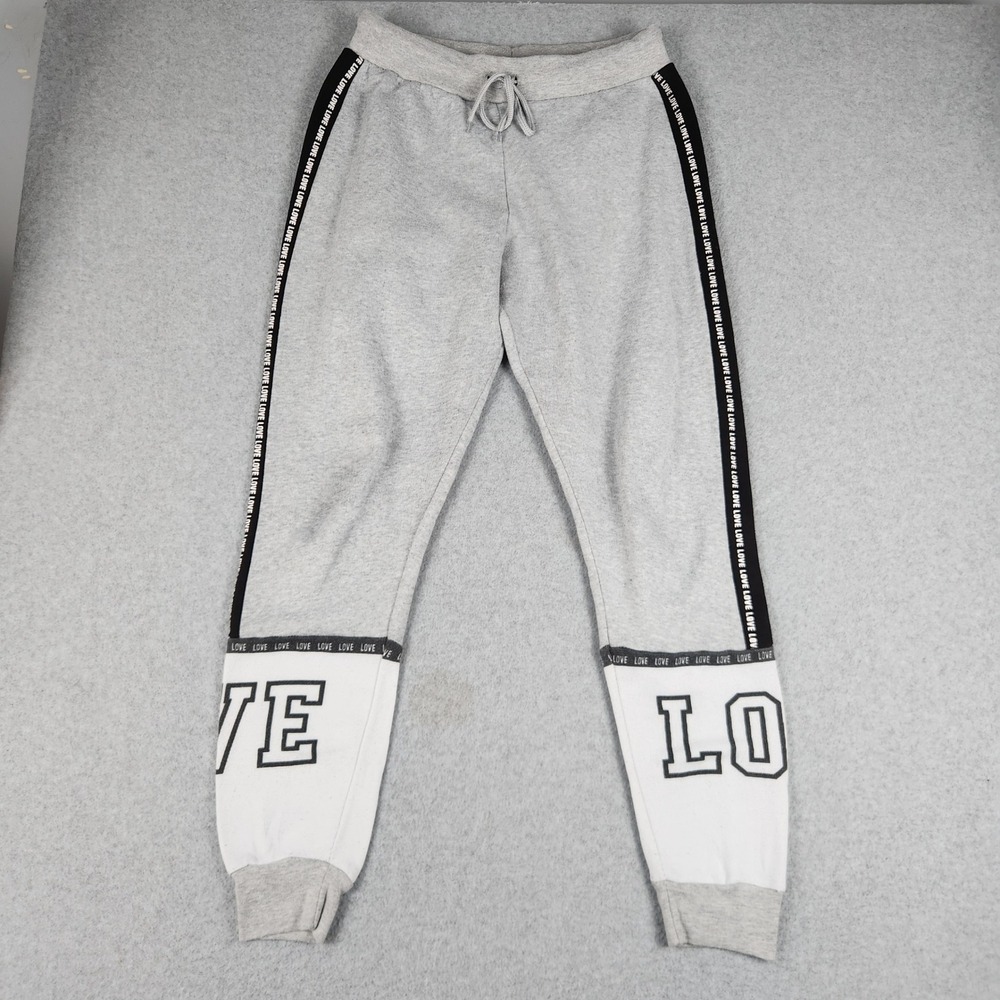 Bobbie Brooks Joggers Sweatpants Juniors XL Gray Love Graphic Fleece Drawstring
